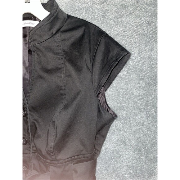 Calvin Klein Dress 12 Black Knee Length‎ Shirt Belted Button Front Lined Career - Picture 3 of 10